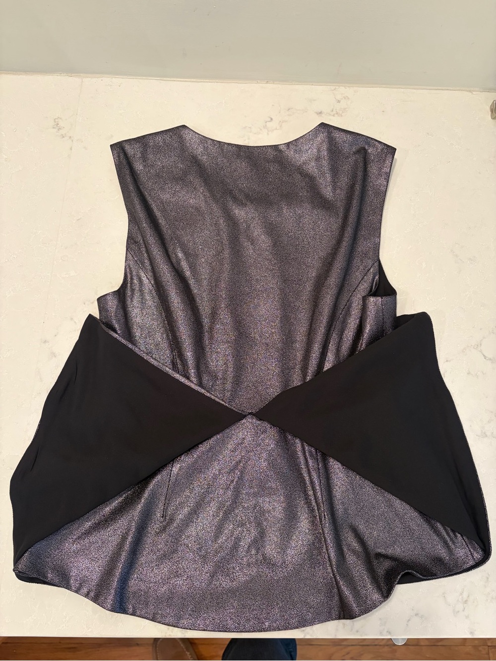 BCBGMaxAzria Shimmery Gunmetal Zip-Front Peplum Top Size XS NWT - Picture 7 of 8